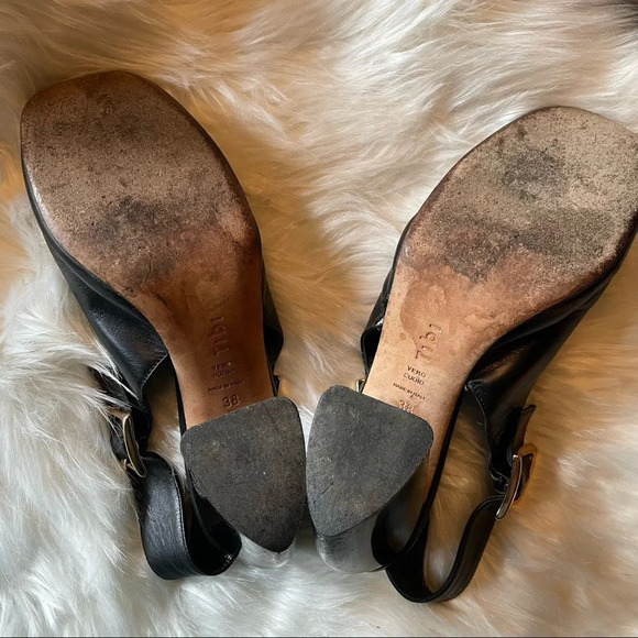 Tibi black slingback pumps black with unique heel 38 large golden buckles MOD - Picture 7 of 7